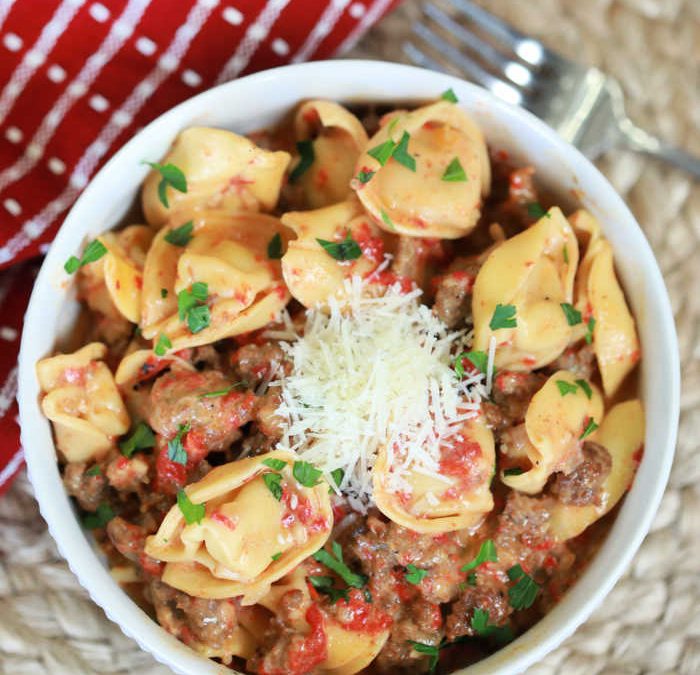Instant pot Roasted Red Pepper and Italian Sausage Tortellini
